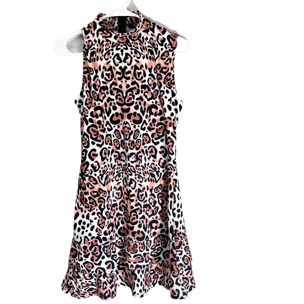 CBR Womens Multicolor Tank Dress XL Animal Leopard Mock Neck Sleeveless NWT